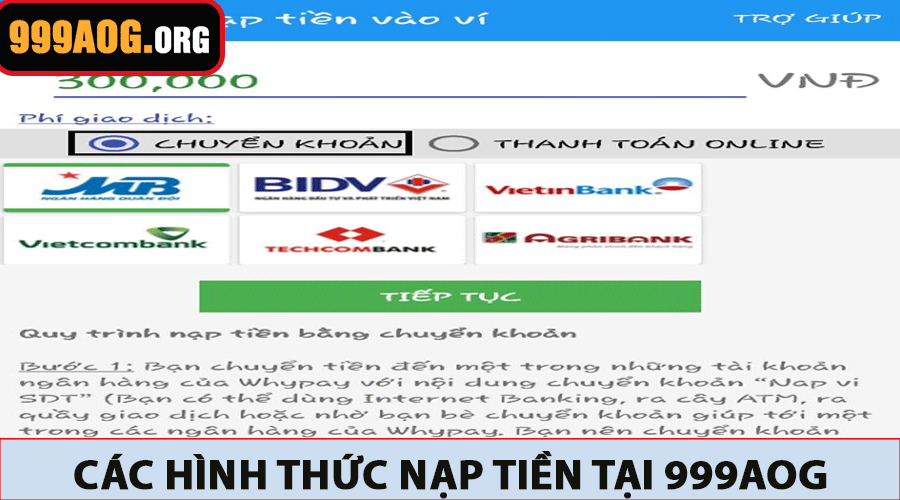 Các hình thức nạp tiền tại 999AOG