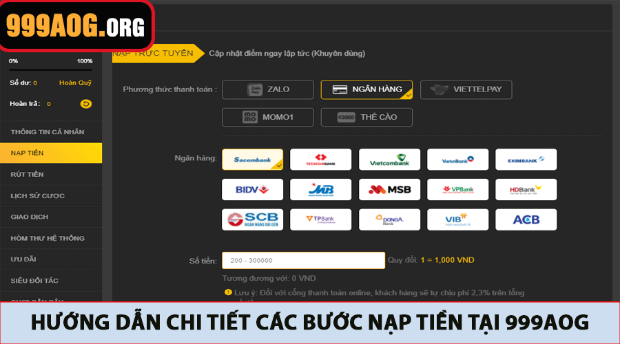 Hướng dẫn chi tiết các bước nạp tiền tại 999AOG
