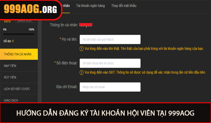 Hướng dẫn đăng ký tài khoản hội viên tại 999aog